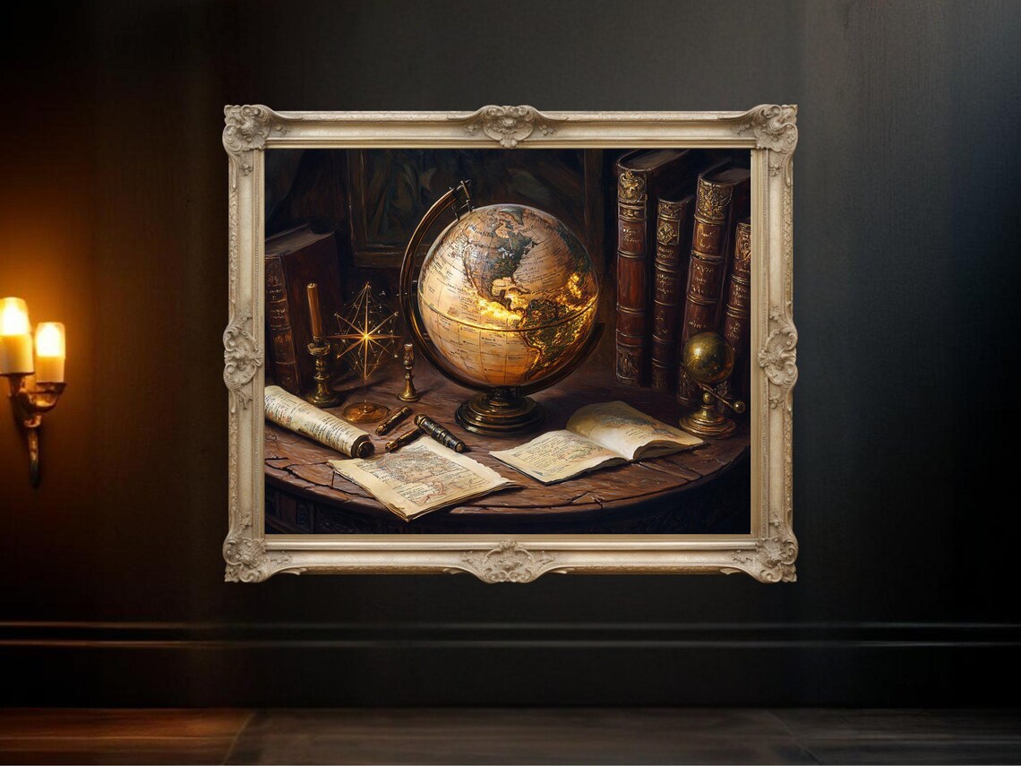 Vintage World Map Globe, Antique Style Study Decor