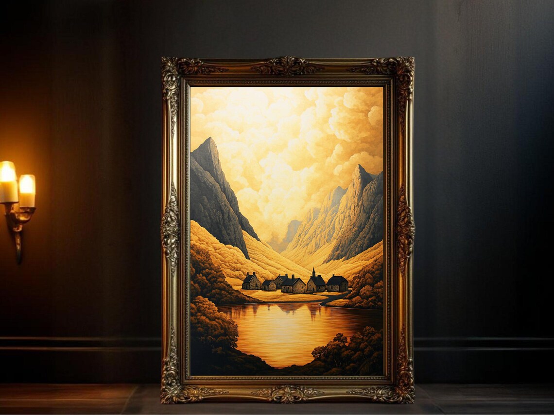 Golden Valley Landscape, Rustic Nature Scene Art Print