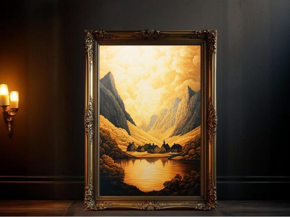 Golden Valley Landscape, Rustic Nature Scene Art Print