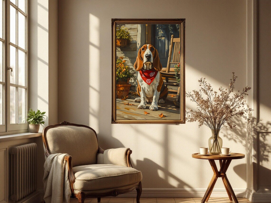 Basset Hound Art Print, Rustic Country Decor - Image 2