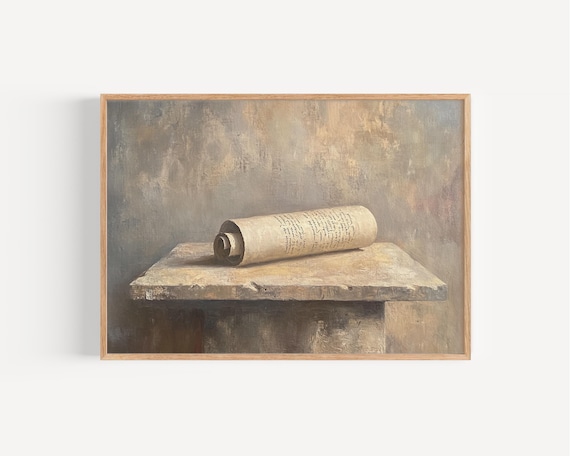 Ancient Scripture Scroll Vintage Oil Painting Minimalist Faith Poster