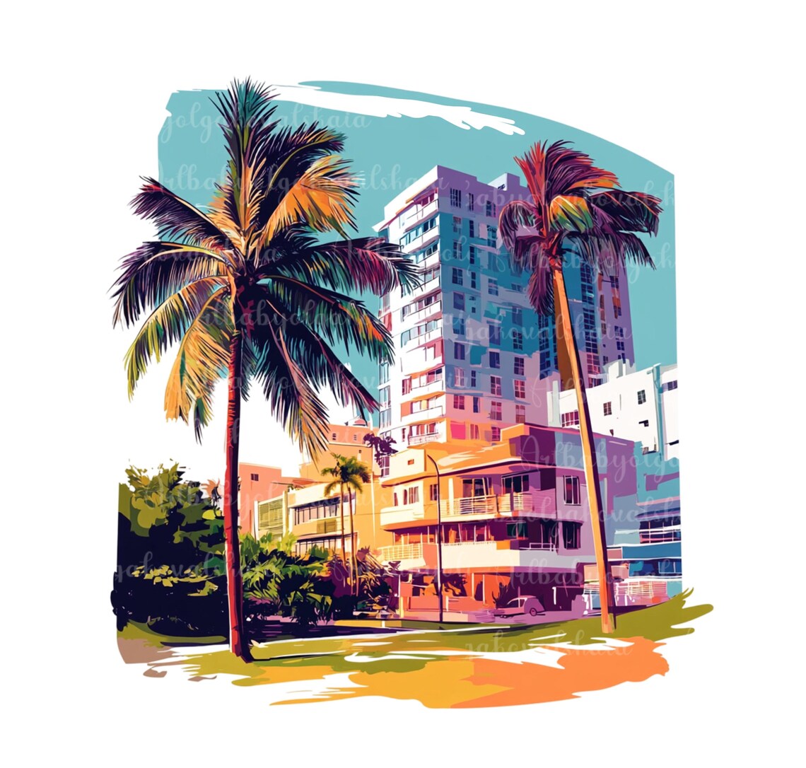 Miami Landscape Bundle, Watercolor Tropical Landscapes