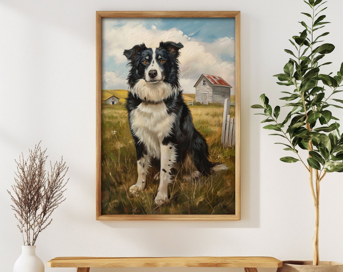 Border Collie Farm Dog Painting Herding Dog Barn Field Art Poster - Image 3