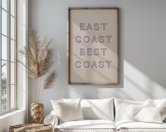East Coast Best Coast Gray Outline Retro Typography Decor Poster