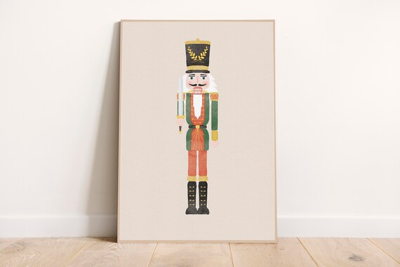 Watercolor Nutcracker Soldier in Green and Red Uniform Holiday Poster