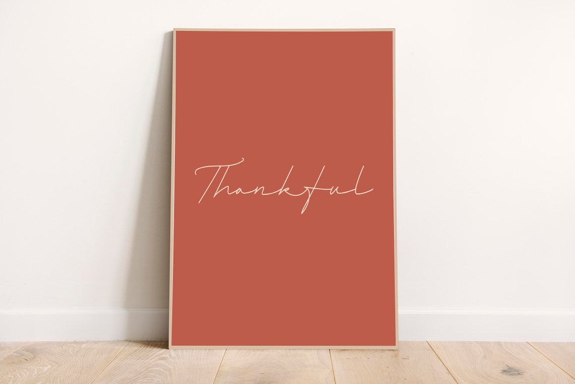 Thankful Script Elegant White on Terracotta Thanksgiving Poster