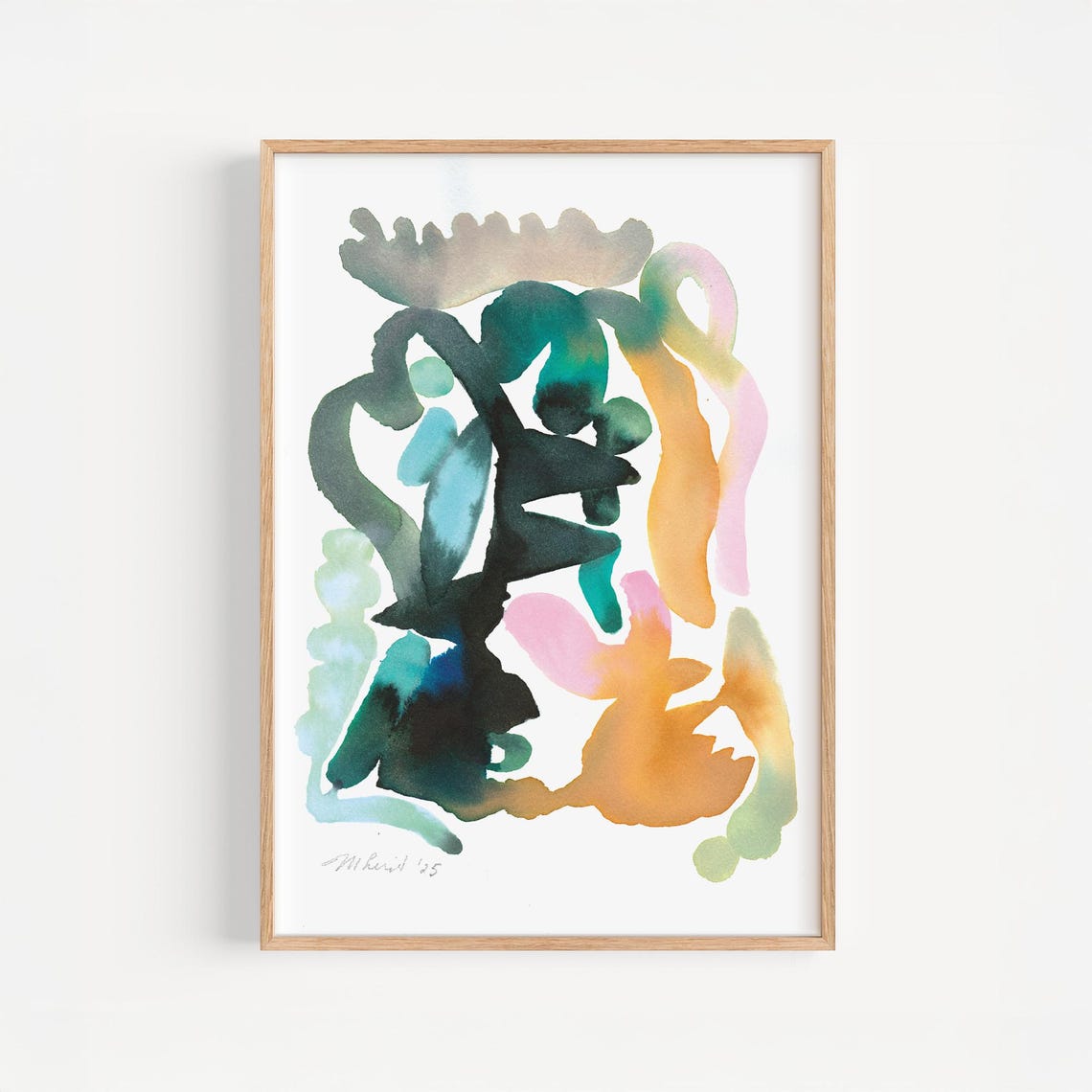 Dark Green Teal Abstract Watercolor Organic Shapes Art Poster
