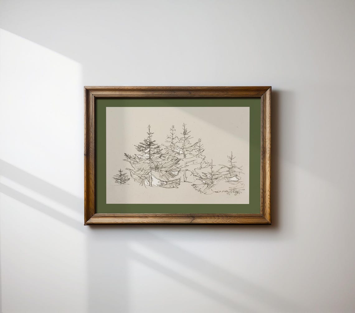 Snowy Christmas Tree In Winter Landscape Vintage Holiday Wall Art