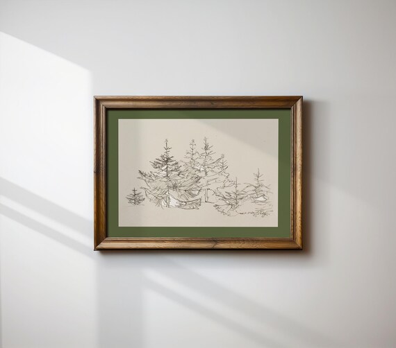 Snowy Christmas Tree In Winter Landscape Vintage Holiday Wall Art