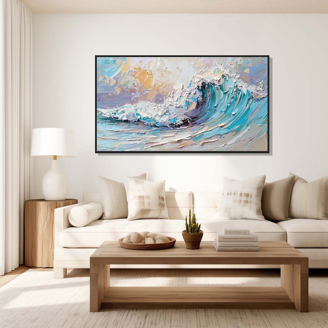 Turquoise Ocean Wave Curl Impasto Dramatic Seascape Painting Wall Art - Image 5