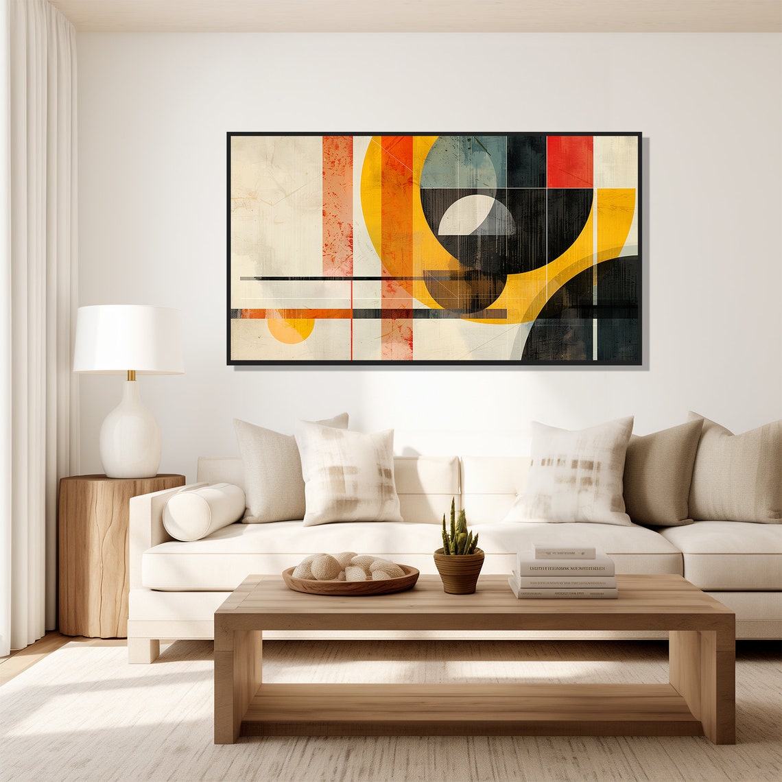 Bauhaus Geometric Abstract Painting Orange Sun Circle Black Art Poster - Image 5