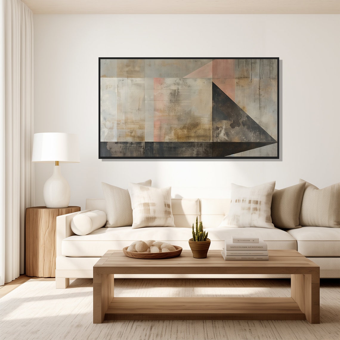 Abstract Geometric Shadow Painting Muted Beige Dark Angles Art Poster - Image 5