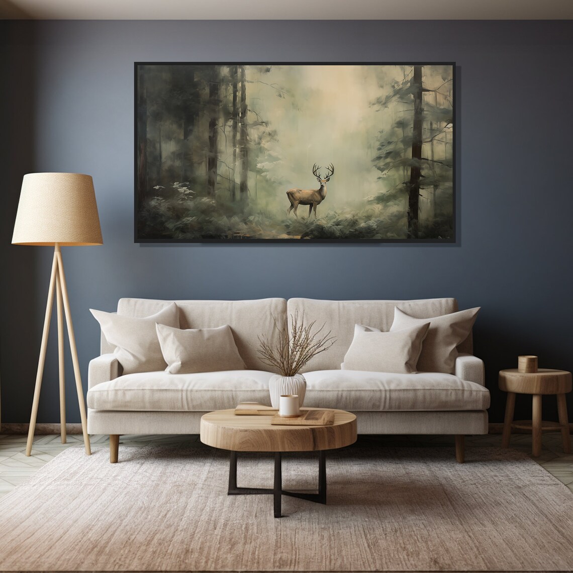Misty Forest Stag Deer Wildlife Vintage Oil Painting Wall Art Print - Image 5