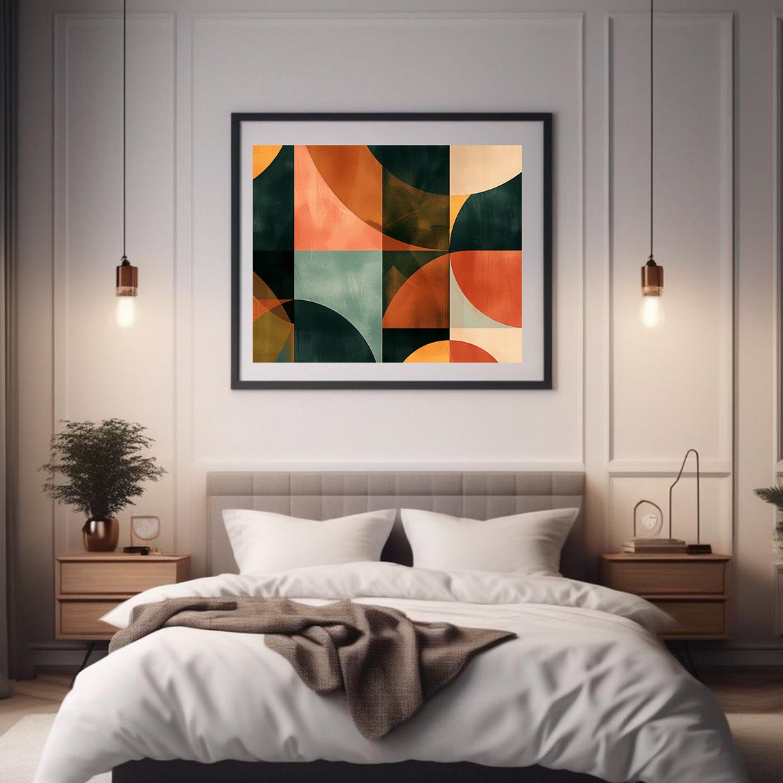 Mid Century Geometric Abstract Mosaic Circles Bauhaus Style Art Poster - Image 2