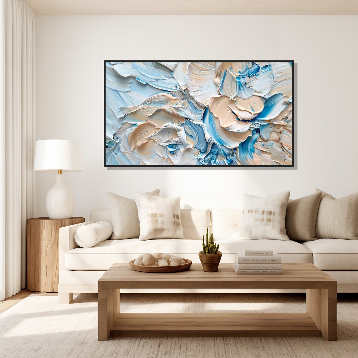 Abstract Impasto Paint Strokes Blue White Cream Textured Art Poster - Image 5