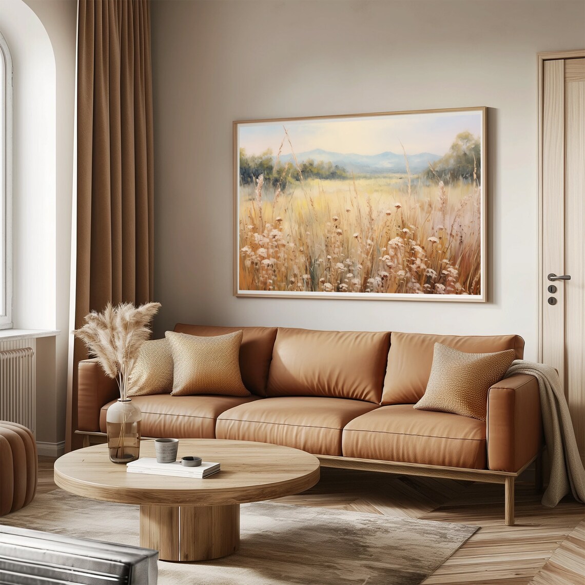 Golden Wheat Field Wildflowers Vintage Countryside Landscape Wall Art - Image 3