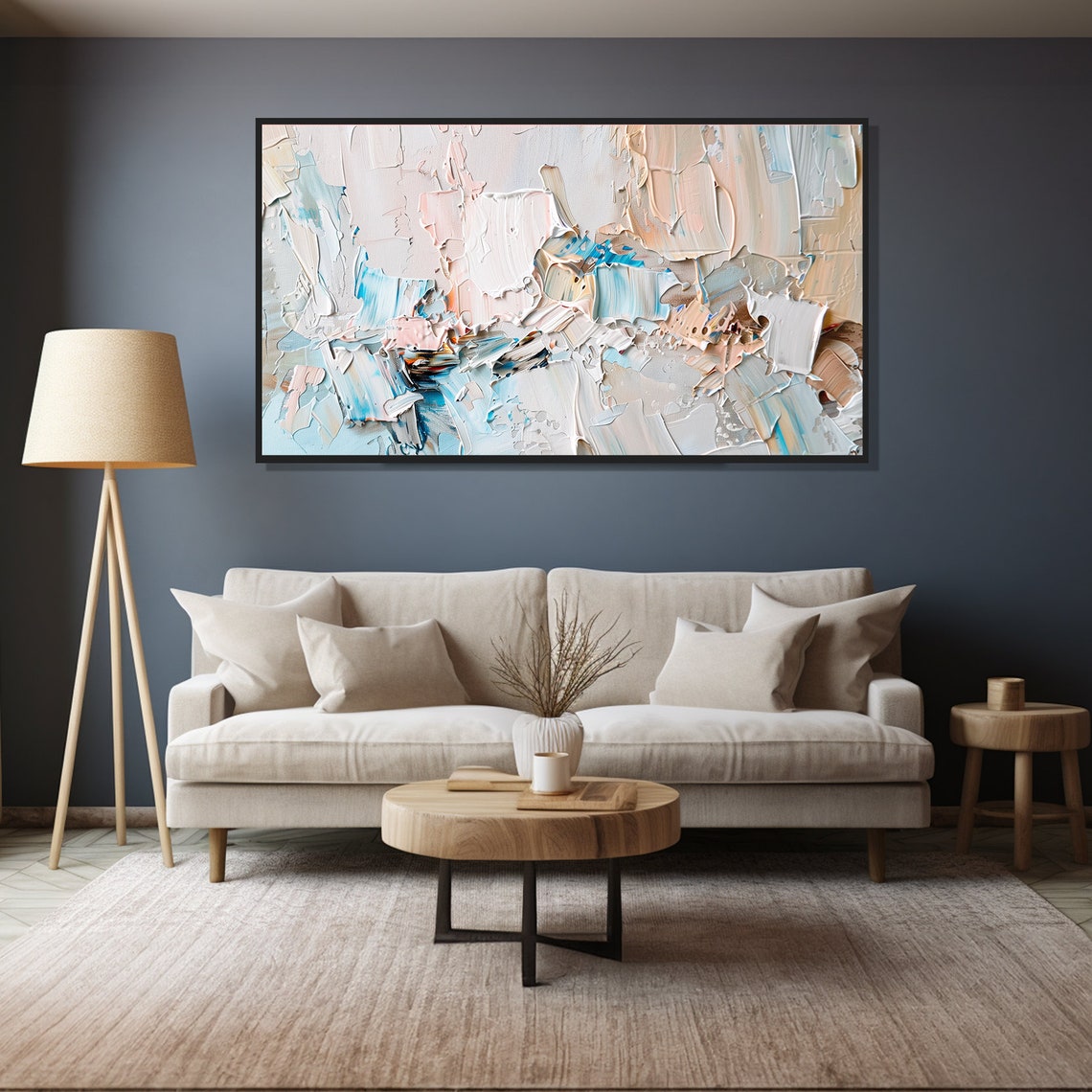 Abstract Oil Collage Painting White Blue Beige Torn Texture Art Poster - Image 5