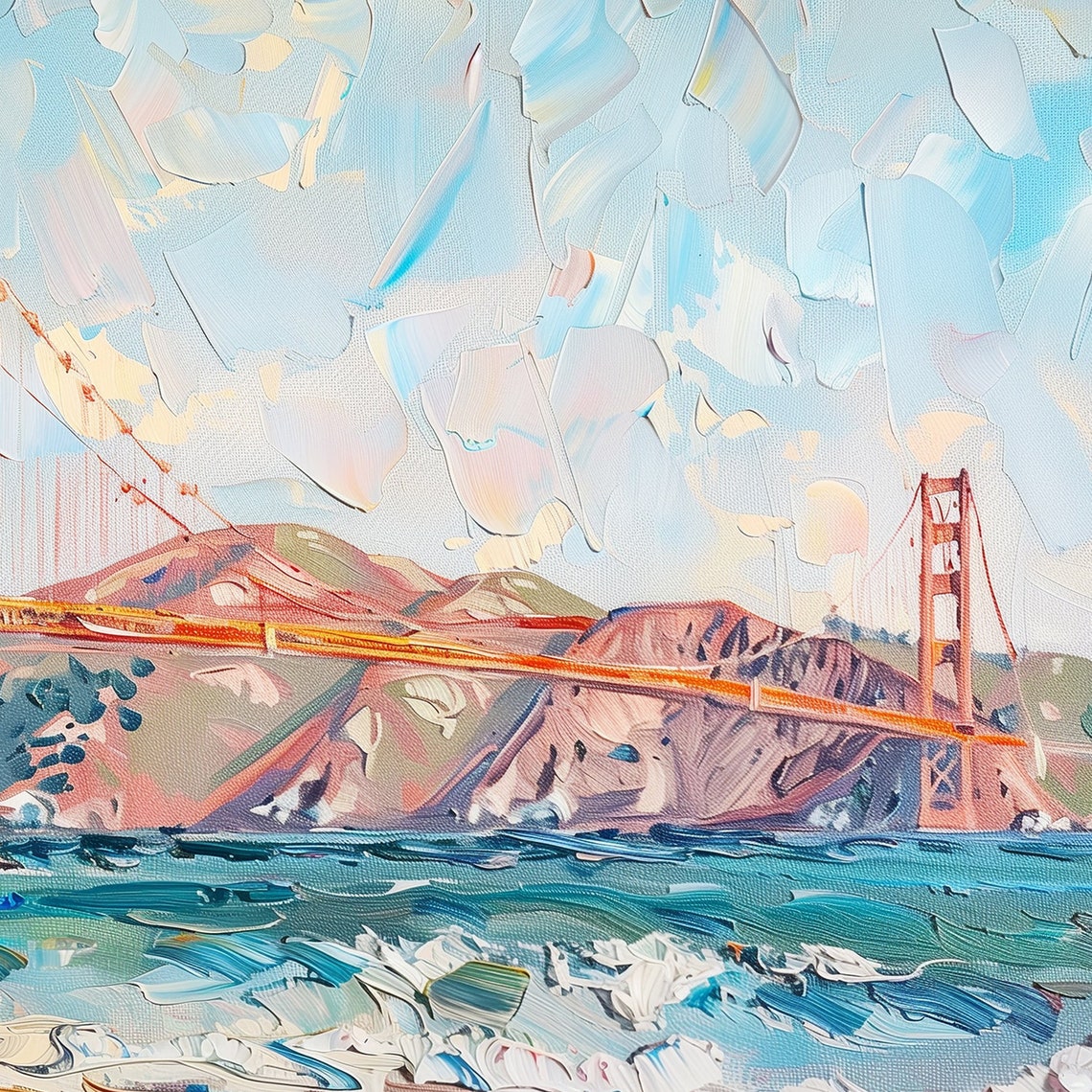 Golden Gate Bridge Beach Modern Abstract Painting Wall Art Print Frame Tv Art Tv - Image 6