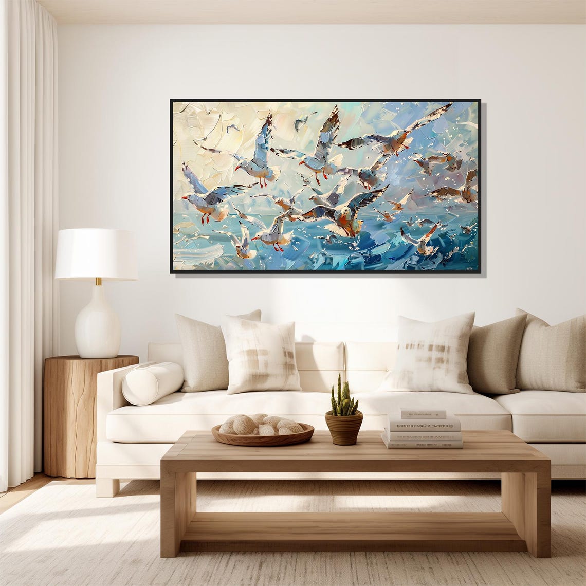 Seagulls in Flight Over Ocean Waves Dynamic Coastal Art Poster - Image 5