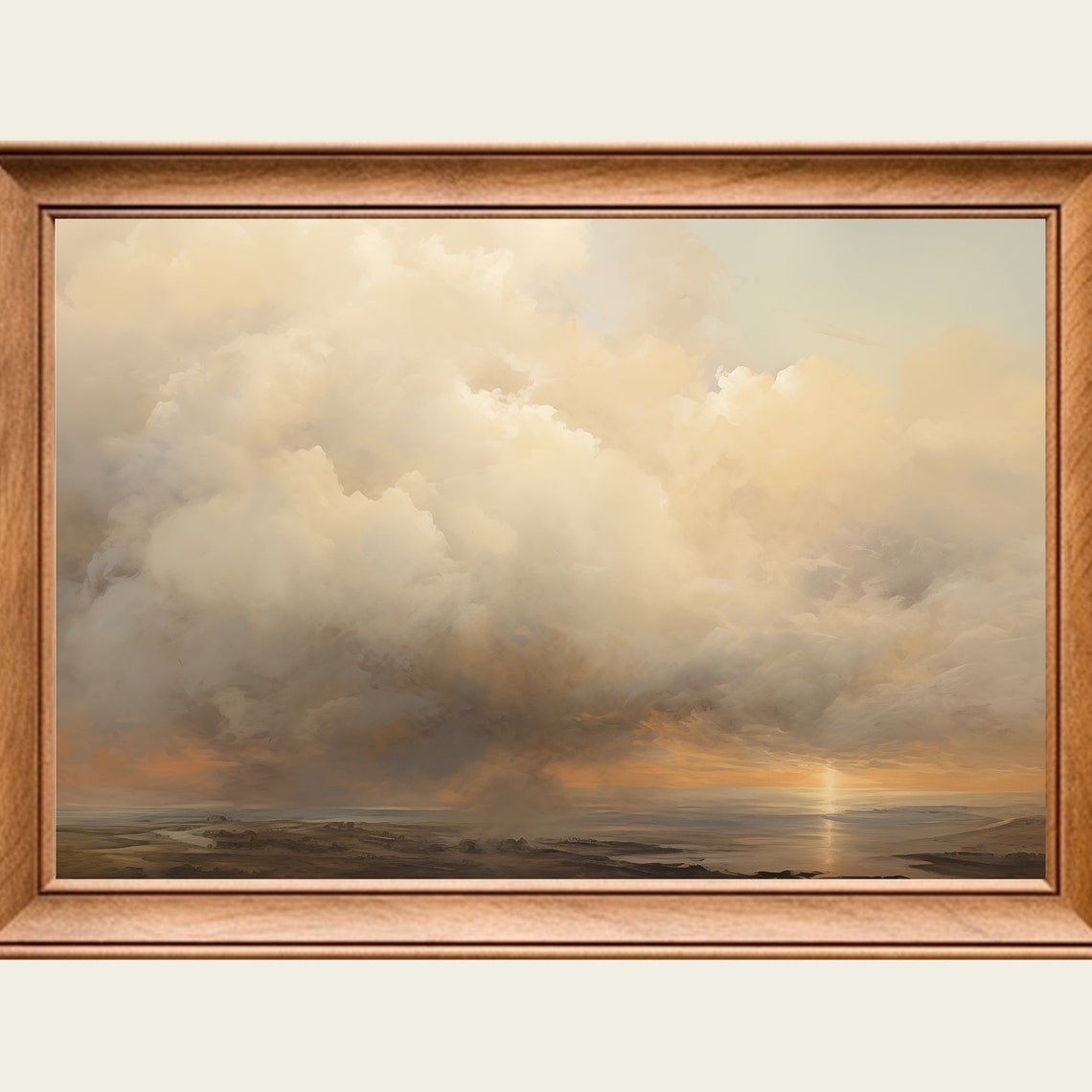 Moody Cloudy Sunset Over Water Dramatic Sky Vintage Seascape Wall Art