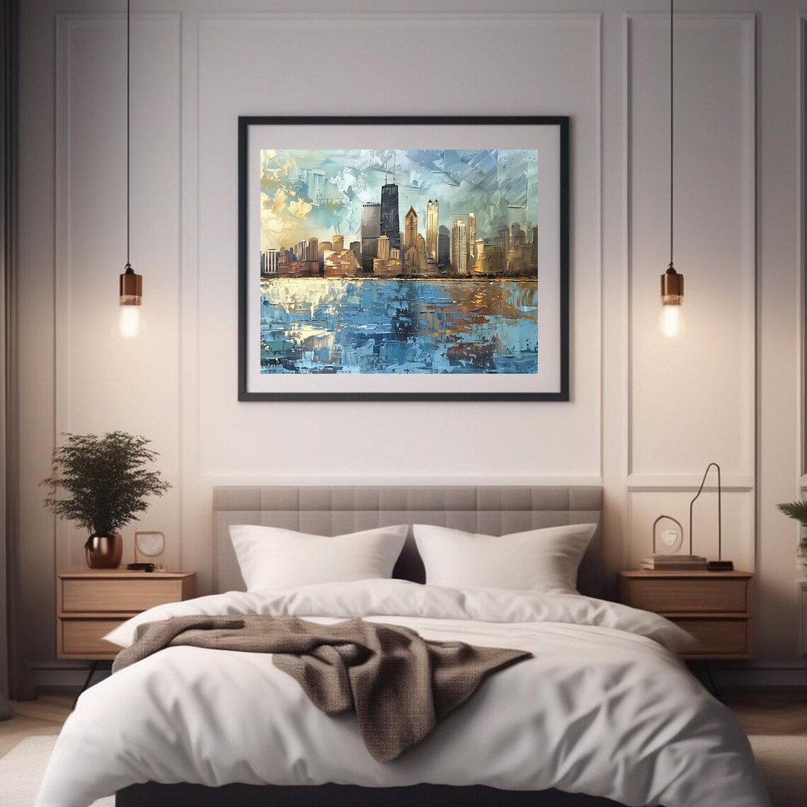 Chicago Skyline Day Willis Tower Lake Michigan Painting Travel Poster - Image 2