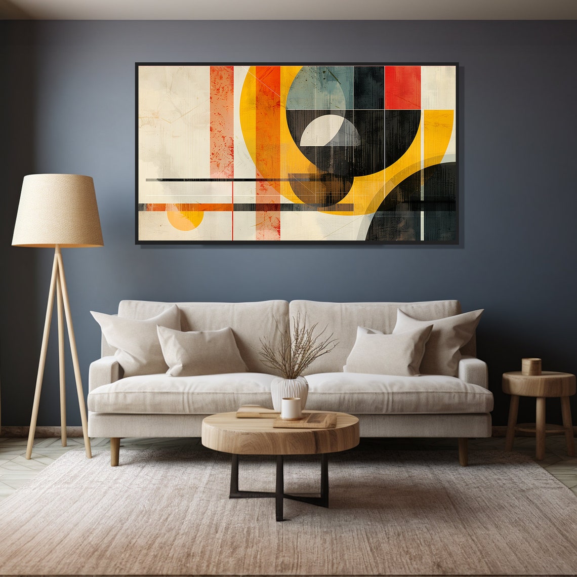 Bauhaus Geometric Abstract Painting Orange Sun Circle Black Art Poster - Image 4