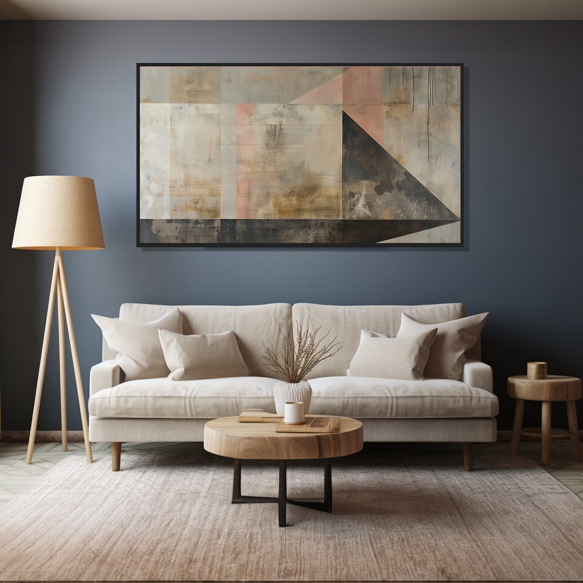Abstract Geometric Shadow Painting Muted Beige Dark Angles Art Poster - Image 4