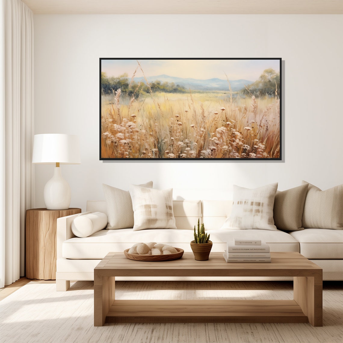Golden Wheat Field Wildflowers Vintage Countryside Landscape Wall Art - Image 2