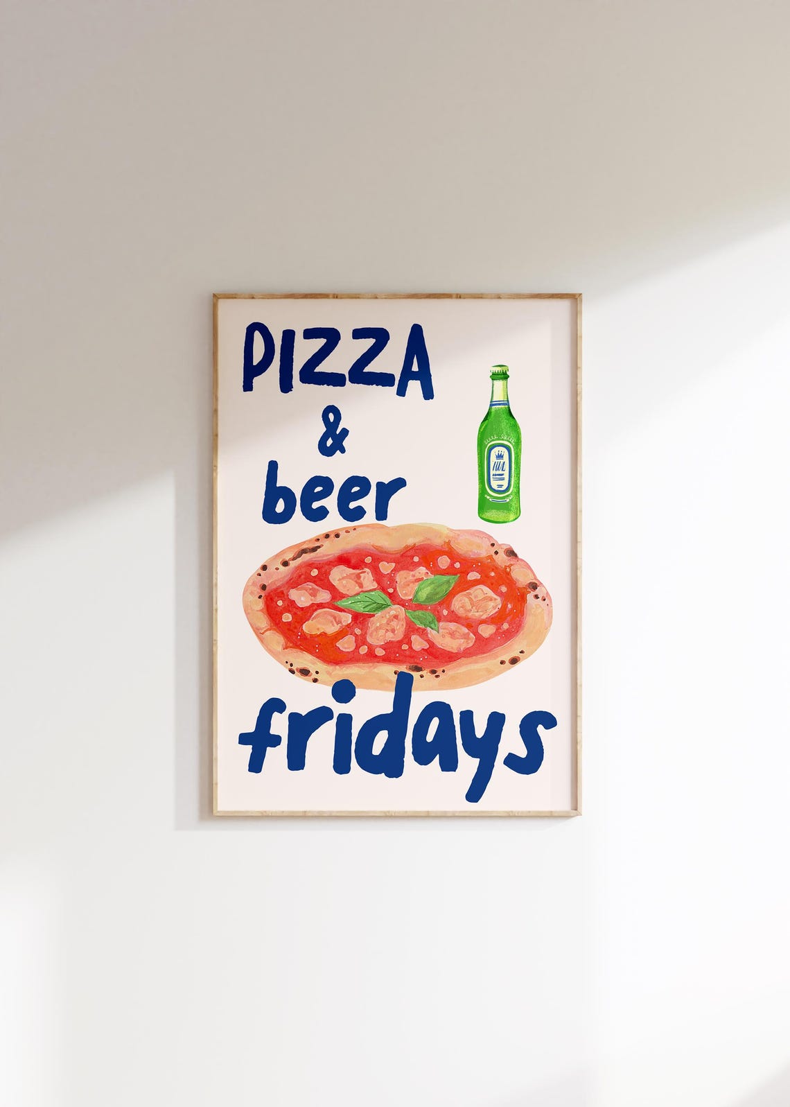 Pizza and Beer Fridays Margherita Watercolor Kitchen Party Wall Poster