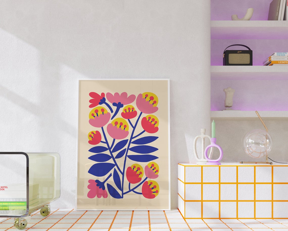 Colorful Folk Art Flower Bouquet Retro Abstract Botanical Print - Image 3