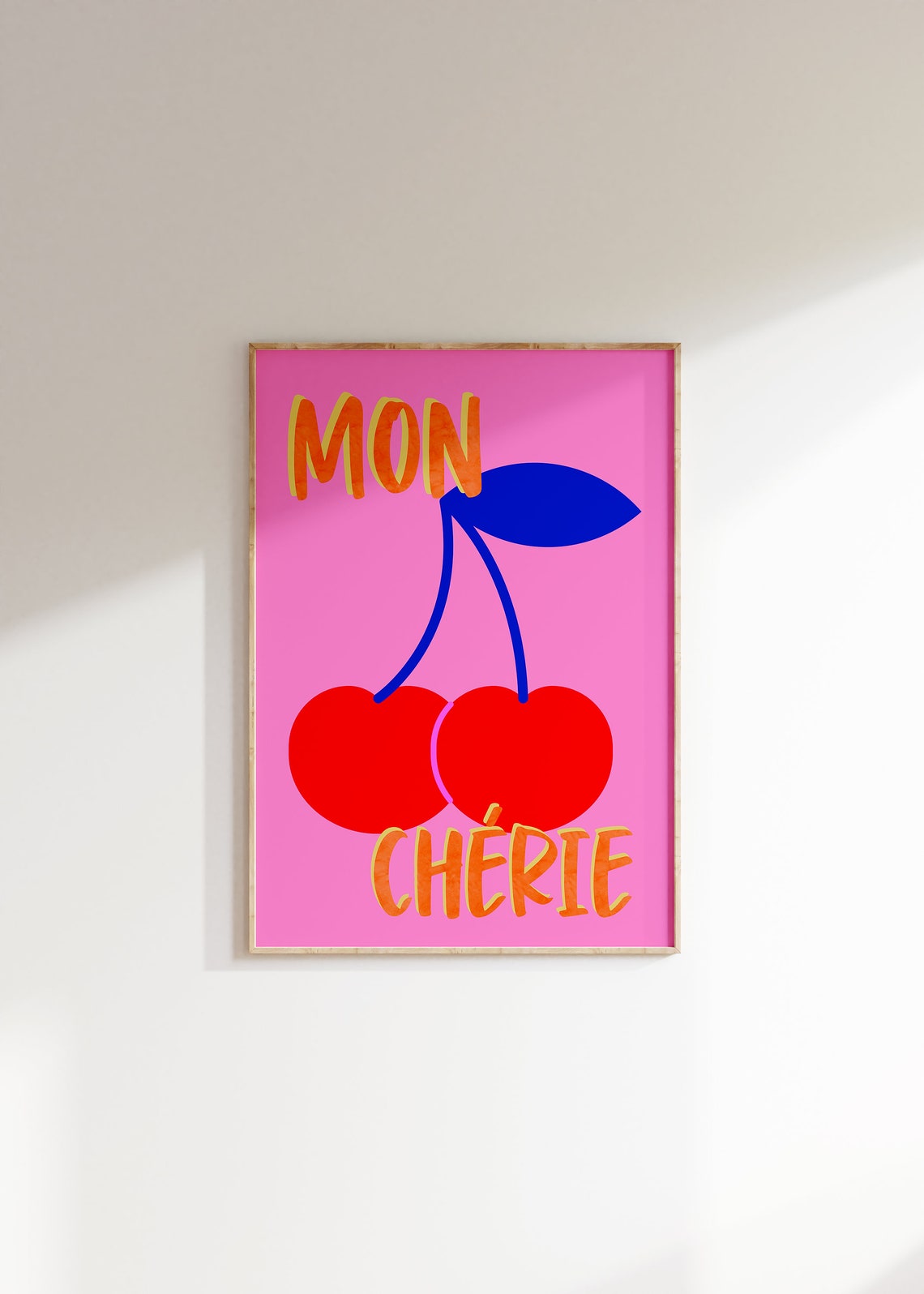 Mon Cherie Red Cherry Pair Illustration on Bold Hot Pink Print - Image 4