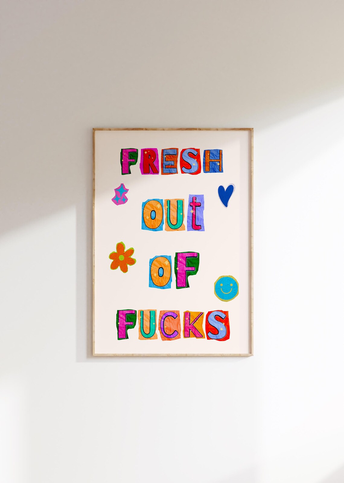 Fresh Out Of Fcks Art Print Quirky Wall Art Trendy Art Typography Art Cut Out Letters Print Fun Quote Print Vulgar Home Decor