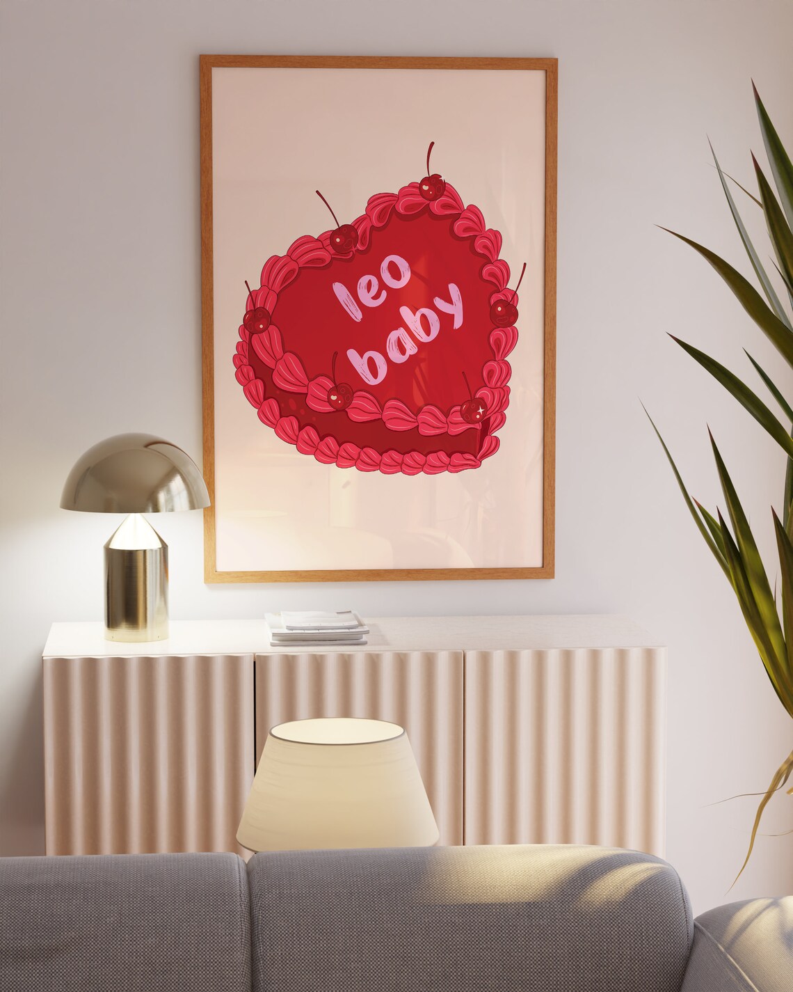 Leo Baby Red Vintage Heart Cake With Cherries Zodiac Wall Art - Image 6