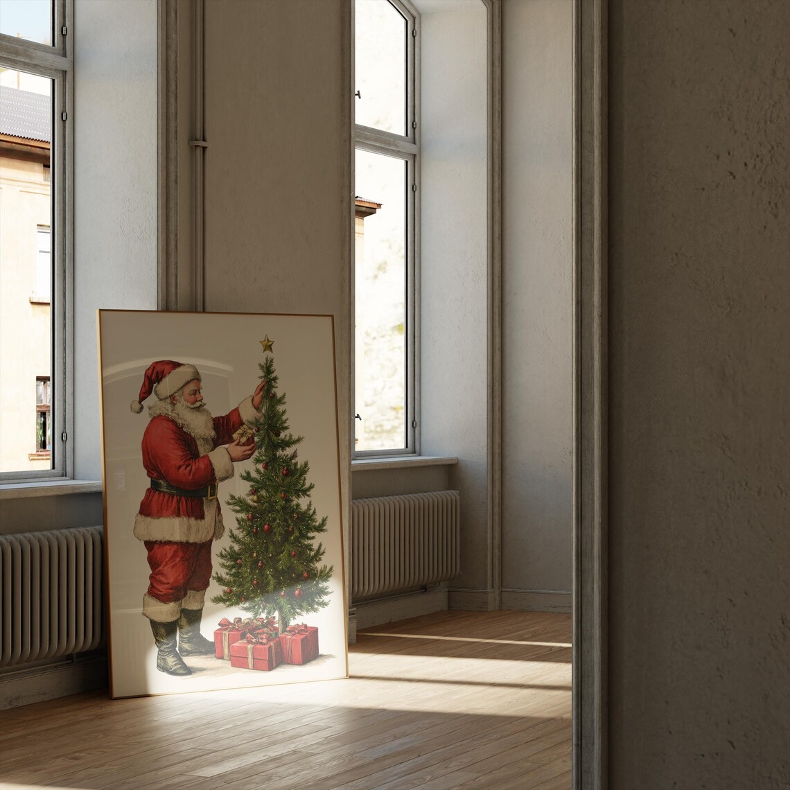 Vintage Santa Art Print Christmas Wall Art Trendy Wall Art Christmas Art Vintage Christmas Art Holiday Wall Art Snowy Decor - Image 2