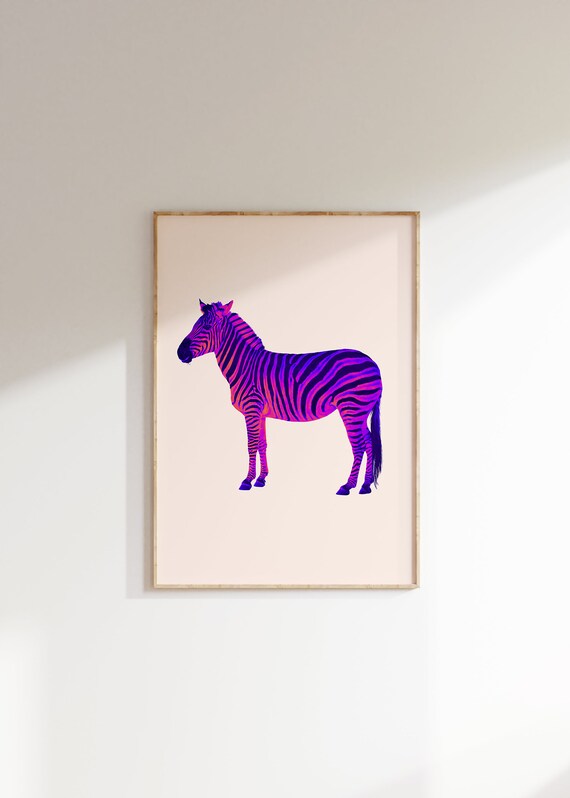 Neon Pink Purple Zebra Pop Art Wild Safari Animal Decor Poster