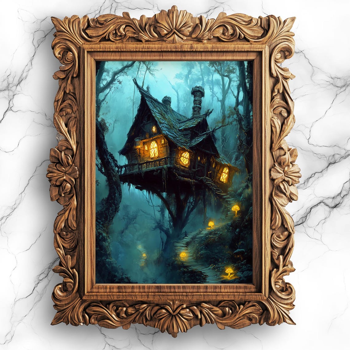 Baba Yaga Hut Mystical Enchanted Forest Dark Fantasy Wall Art