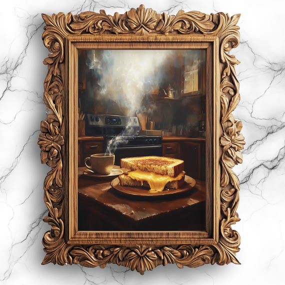 Grilled Cheese Whimsical Art Print Dark Academia Kitchen Moody Gothic Wall Decor Fod15