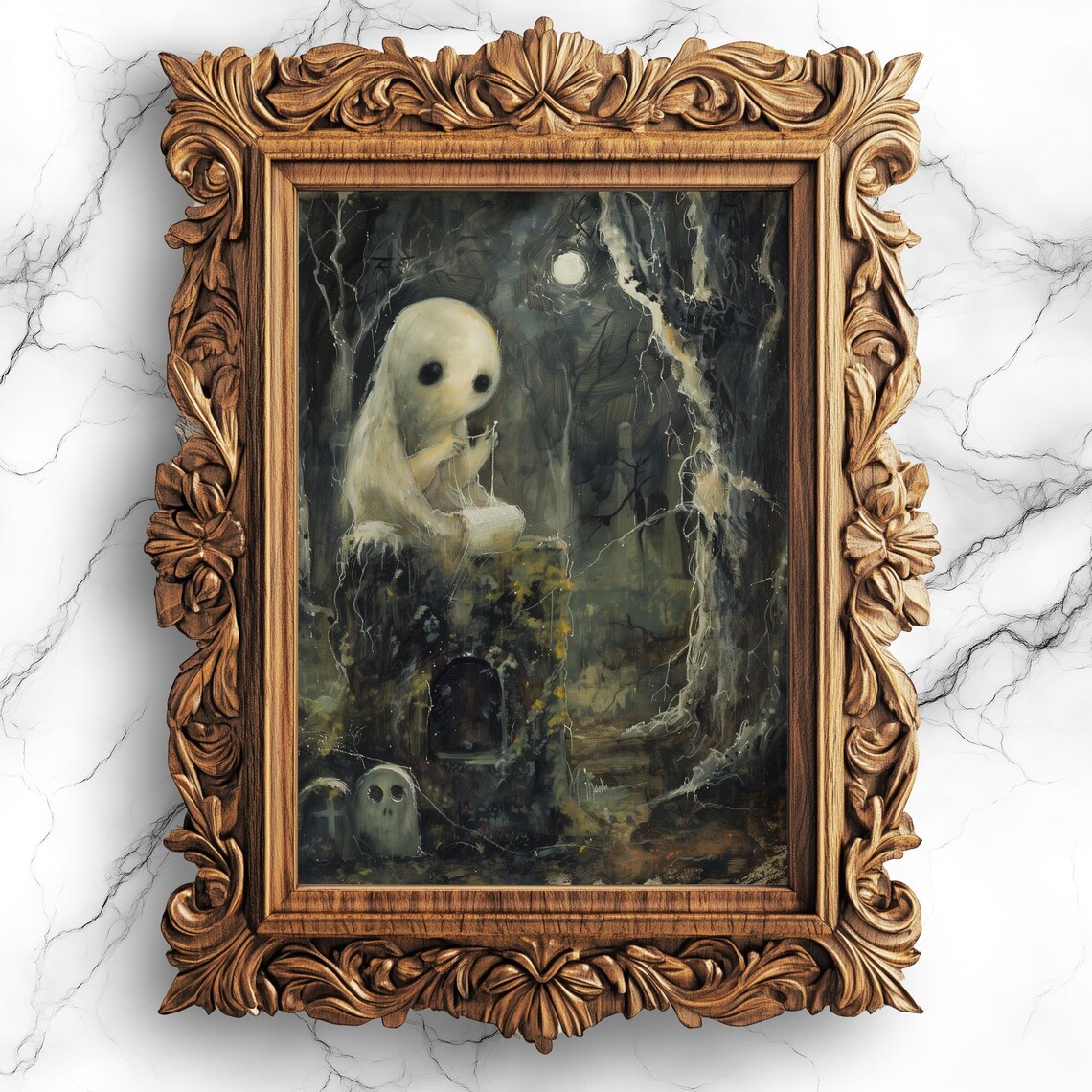 Knitting Haunted Graveyard Creepy Cute Art Print