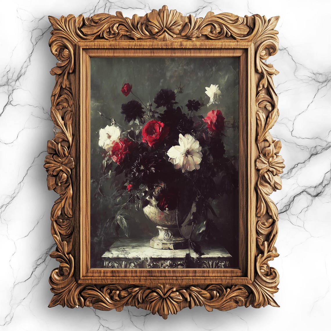 Dark Gothic Rose Bouquet Oil Painting Vintage Floral Art Poster