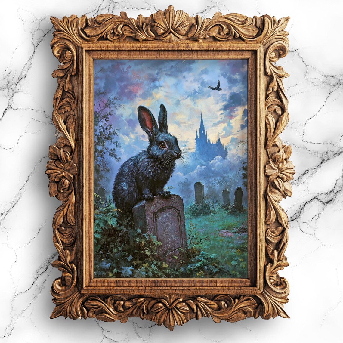 Gothic Black Rabbit Art Print, Dark Academia Decor