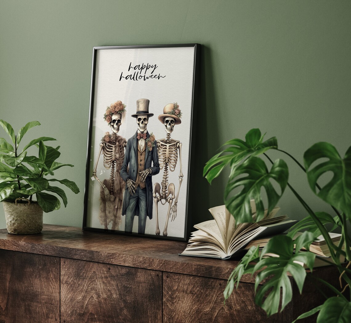 Happy Halloween Dapper Skeletons in Vintage Costumes Cute Spooky Poster - Image 2
