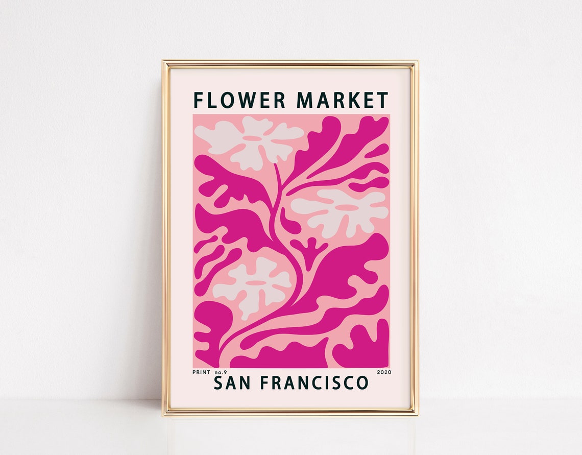 San Francisco Flower Market Pink Abstract Floral Art Poster Retro