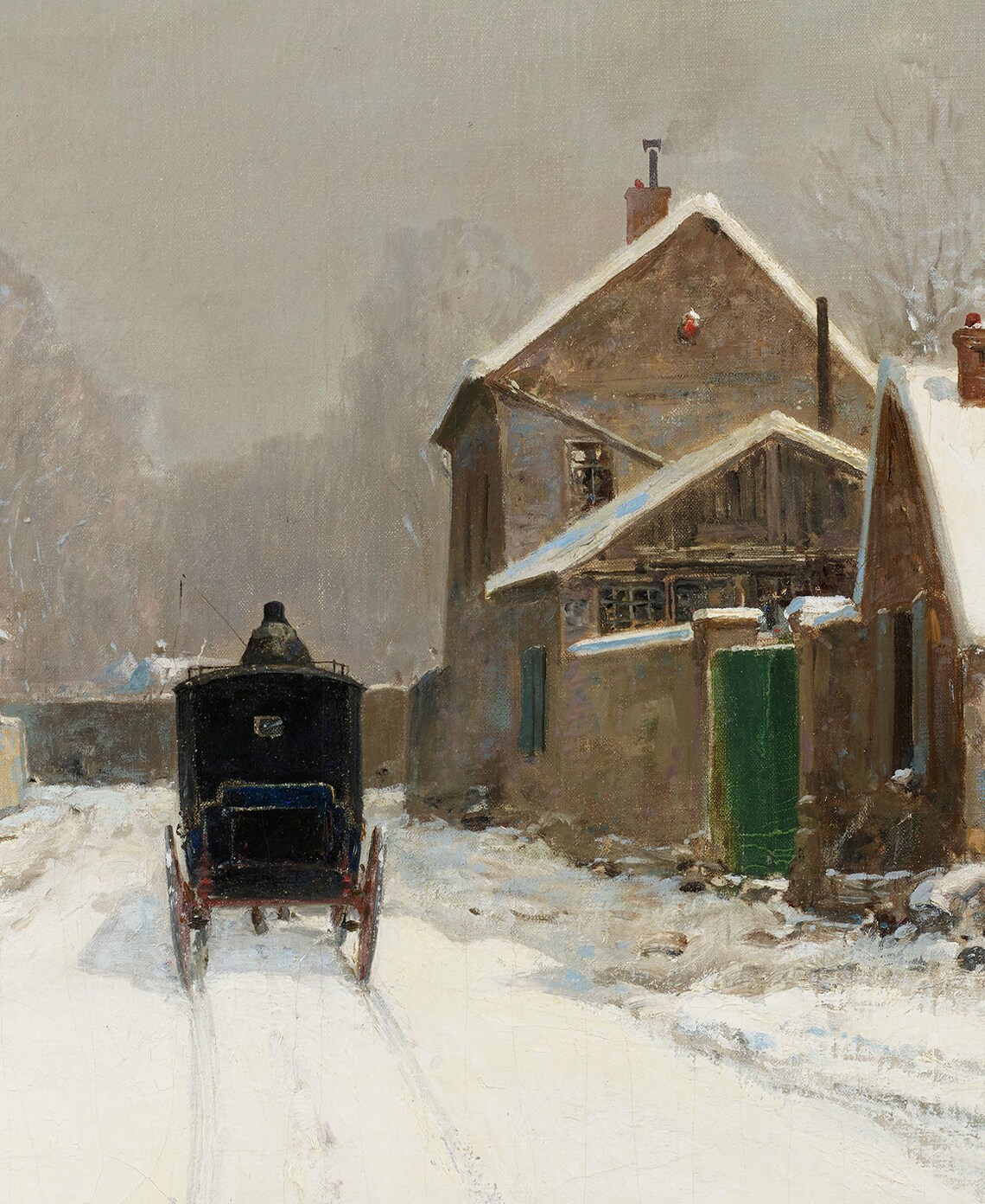 Snowy Winter Village Lane Vintage Farmhouse Painting Christmas Poster - Image 2