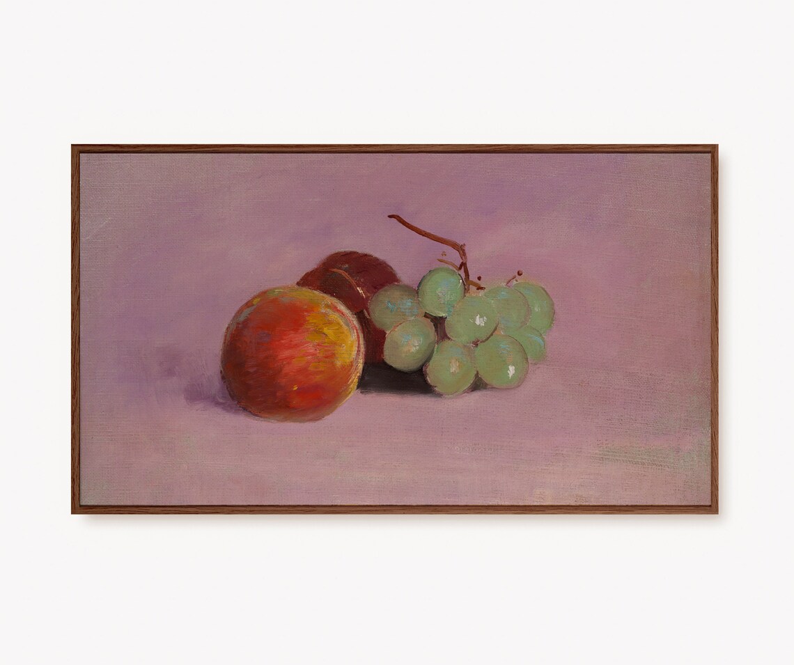 Vintage Fruit Still Life Oil Painting Grapes and Apple Decor Poster