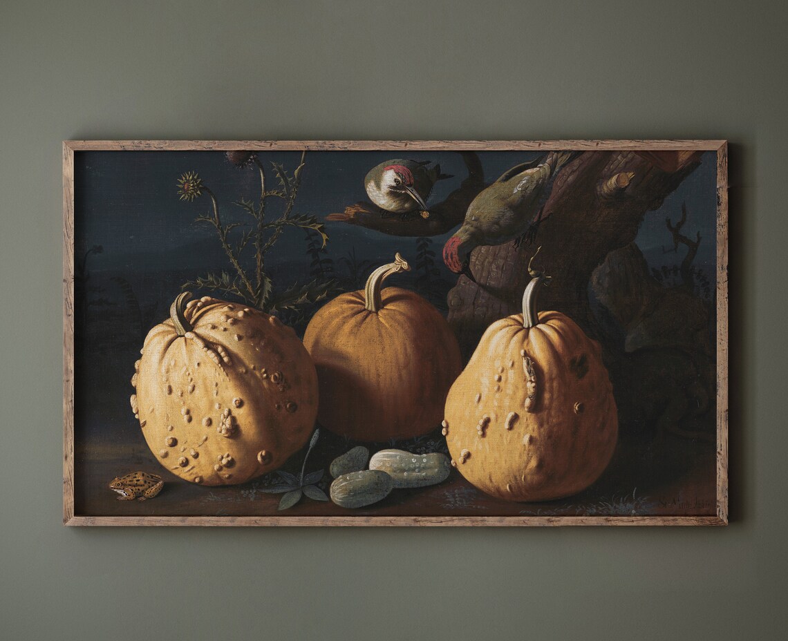 Dark Academia Vintage Pumpkin Still Life Oil Painting Art Poster - Image 2