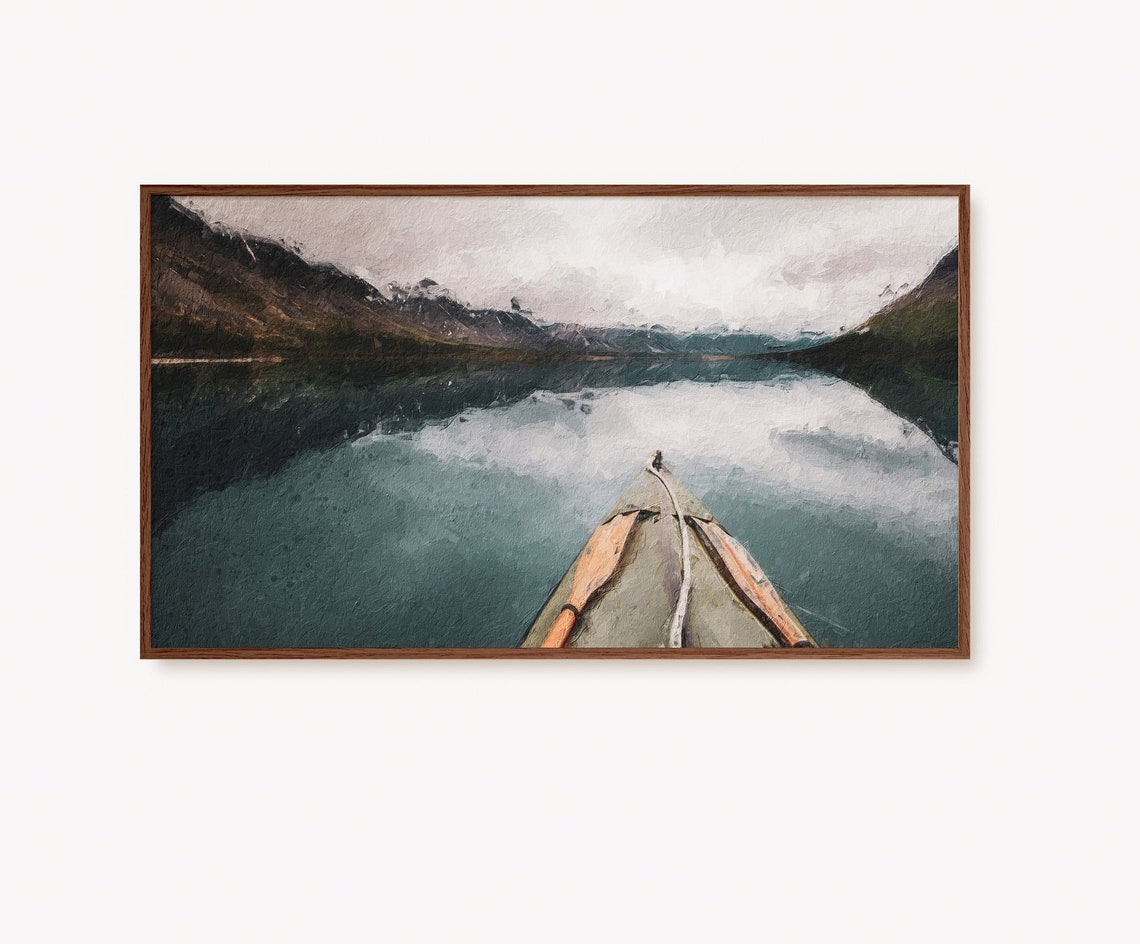 Moody Mountain Lake Canoe Paddle Boat Great Outdoors Nature Poster