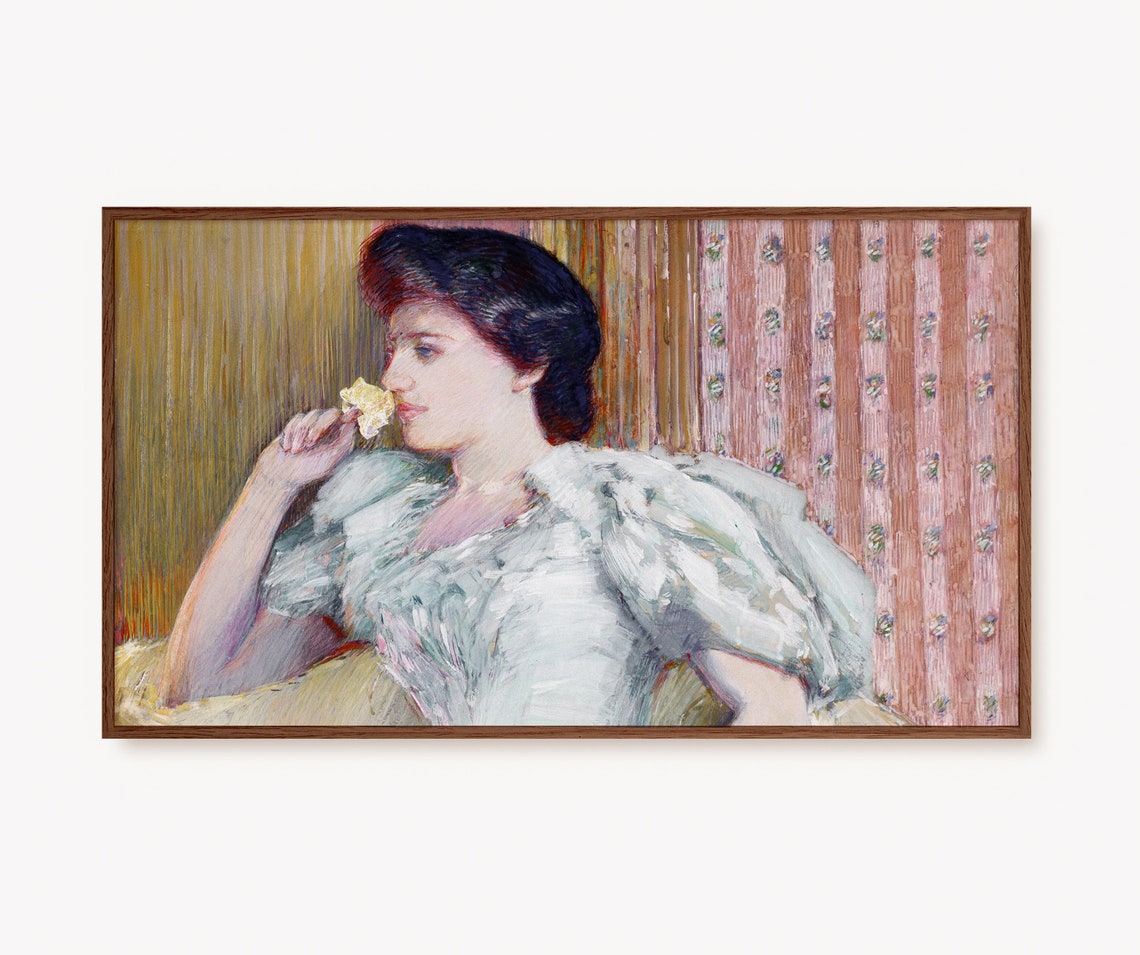 Vintage Woman with Rose Impressionist Oil Portrait Art Poster