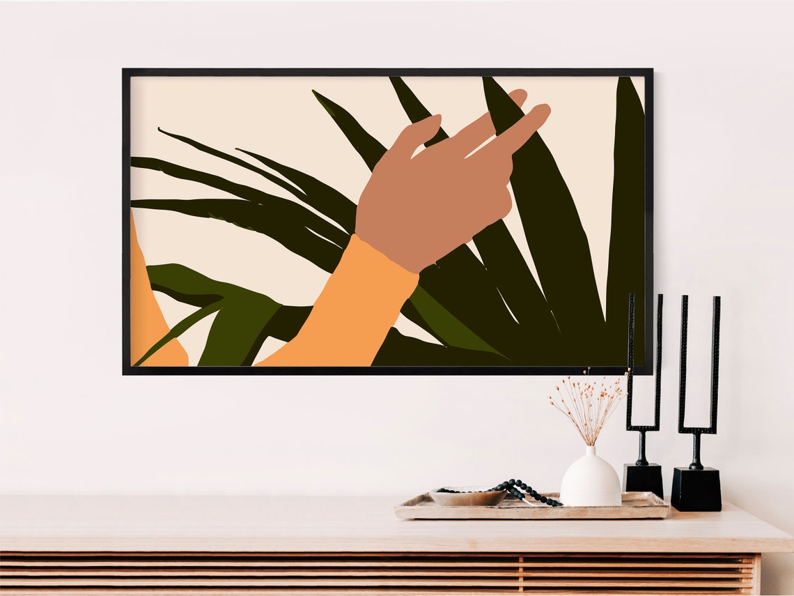 Modern Abstract Botanical Hand With Palm Leaves Mid Century Poster - Image 2