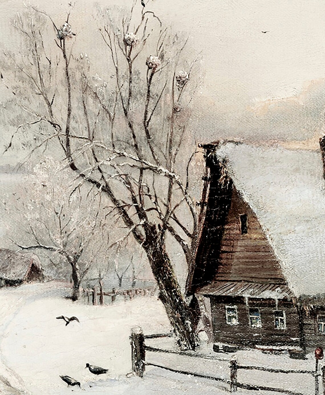 Snowy Winter Cottage Rustic Landscape White Christmas Poster - Image 2