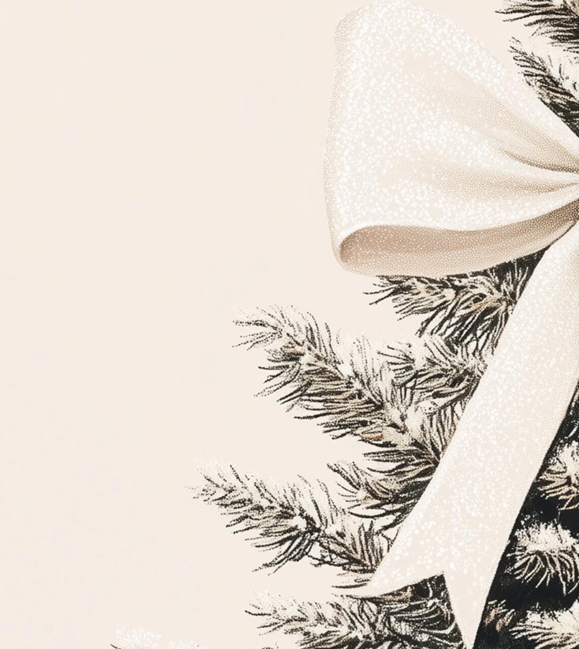 Cream Bow Watercolor Christmas Tree Minimalist Coquette Holiday Wall Poster - Image 2